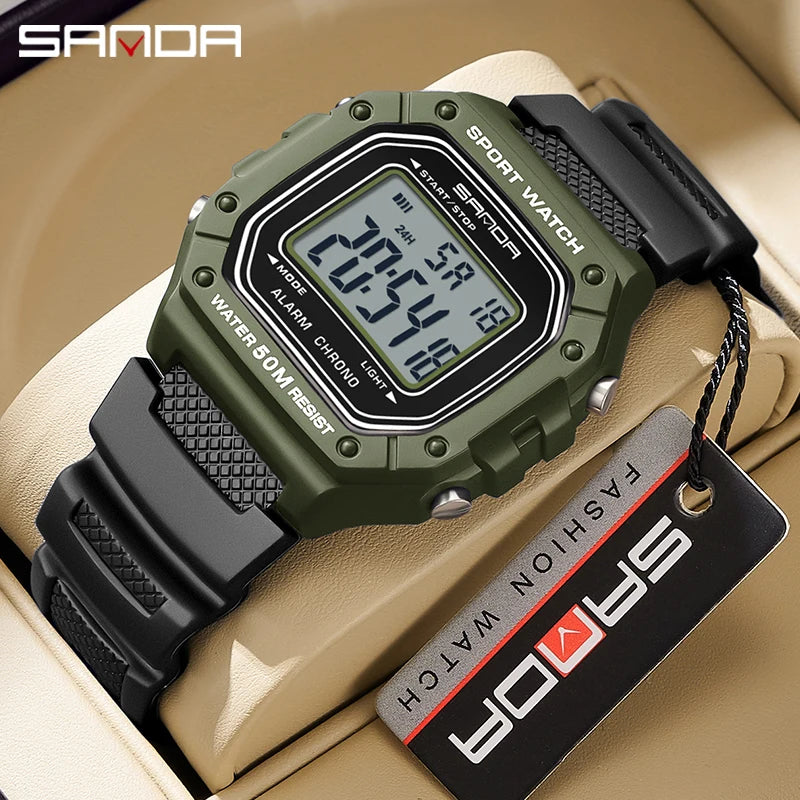 SANDA 2156 Men’s Military Sports Watch - Large Dial LED Digital Wristwatch with Stopwatch and Water Resistance