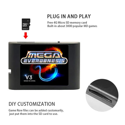 3000 in 1 Mega Genesis V3 Pro Game Card - 4GB TF Memory Card for SEGA Genesis Mega Drive Console