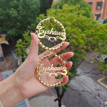 DODOAI Custom Twist Hoop Earrings – Bold Rope Earrings with Personalized Name for Women, Unique Jewelry