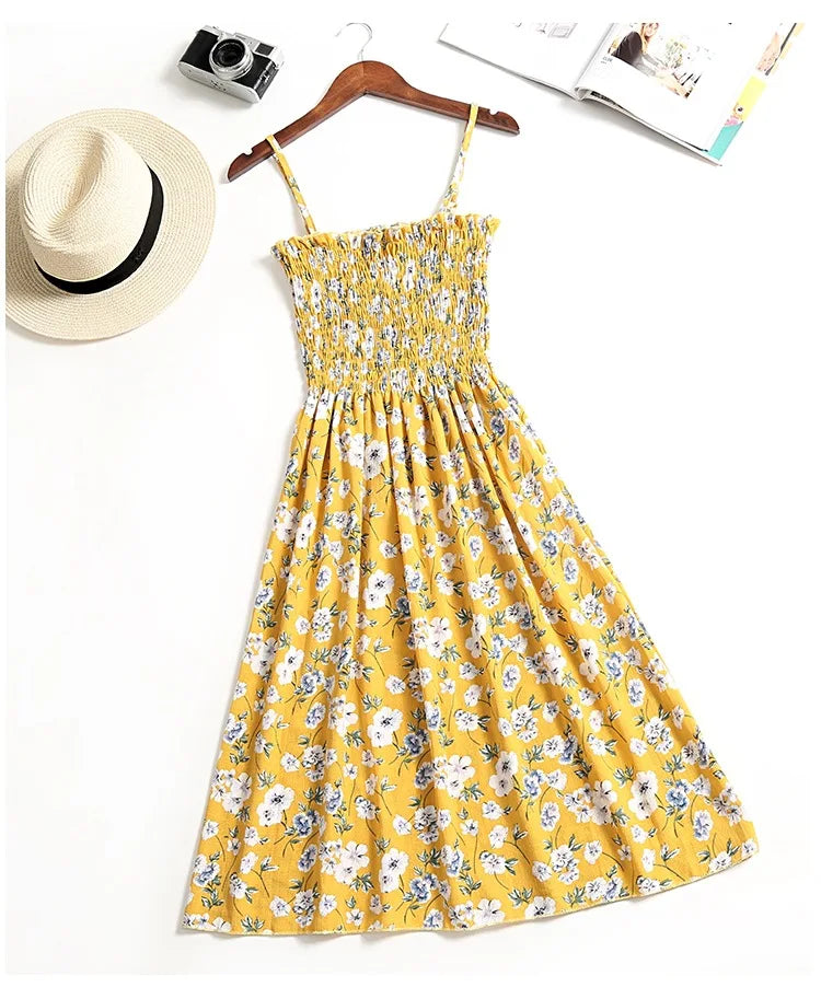 Women’s Summer Mini Dress – Casual Sleeveless Spaghetti Strap Chiffon Dress with Elastic High Waist