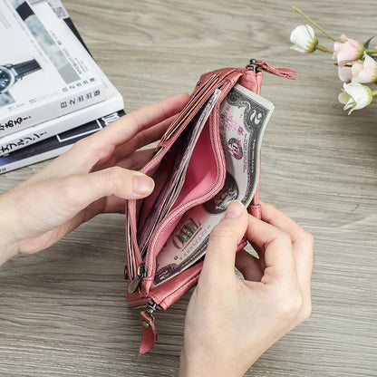 CONTACT'S Genuine Leather Short Wallet for Women — Luxury Designer Card & Coin Holder, Mini Money Clip Wallet with Free Shipping