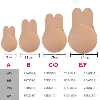 Silicone Push-Up Strapless Invisible Bra – Reusable Adhesive Lift Tape with Rabbit Nipple Covers for Women