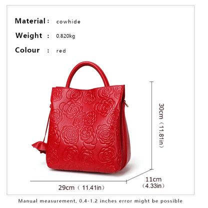 Classic Embossed Women’s Leather Bag — Large Capacity Top Cowhide Crossbody Purse