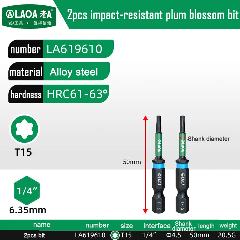 LAOA 2-Piece Alloy Steel Magnetic Impact Driver Bits - Impact-Resistant Cross & Hex Socket Bits