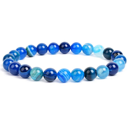 Natural Stone Bead Bracelet - Amethyst Crystal Quartz Aquamarine Jade Agate Elastic Bangle Jewelry for Women & Men