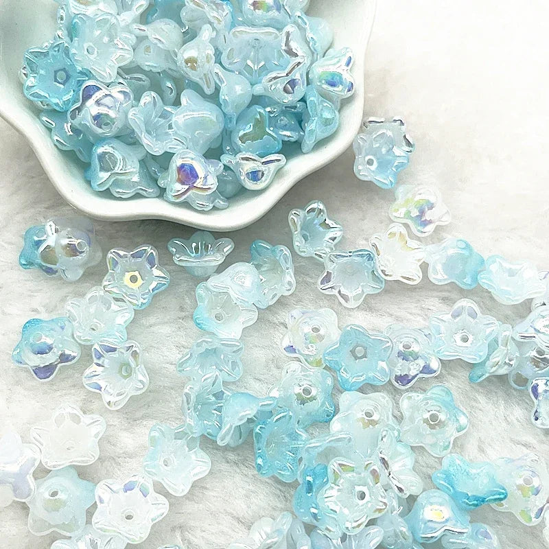 50pcs 7x13mm Gradient Acrylic Bellflower Beads - Flower Caps, Spacer Beads & Charms for DIY Jewelry Making