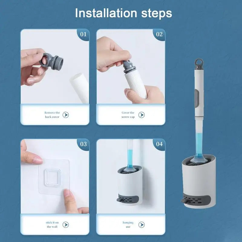 Silicone Toilet Brush with Gel Dispenser – Wall-Mounted, No-Slip Long Handle for Bathroom Cleaning