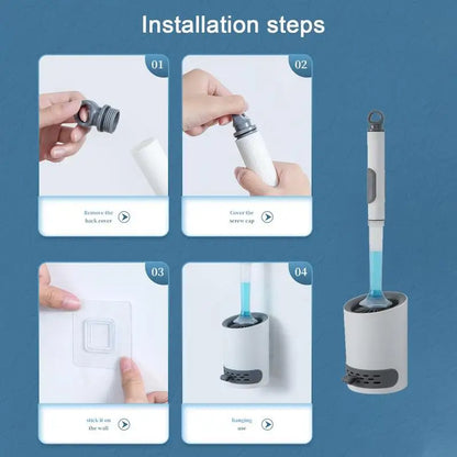 Silicone Toilet Brush with Gel Dispenser – Wall-Mounted, No-Slip Long Handle for Bathroom Cleaning