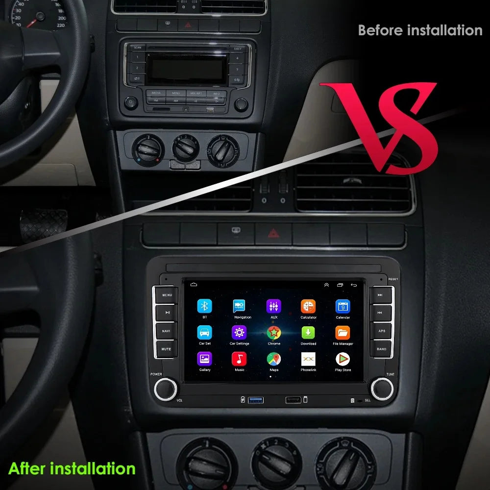 2DIN Android Car Radio for Volkswagen Golf 5/6, Polo, Passat B6/B7, CC, Skoda, Jetta - Multimedia, CarPlay, Wifi & GPS Navigation