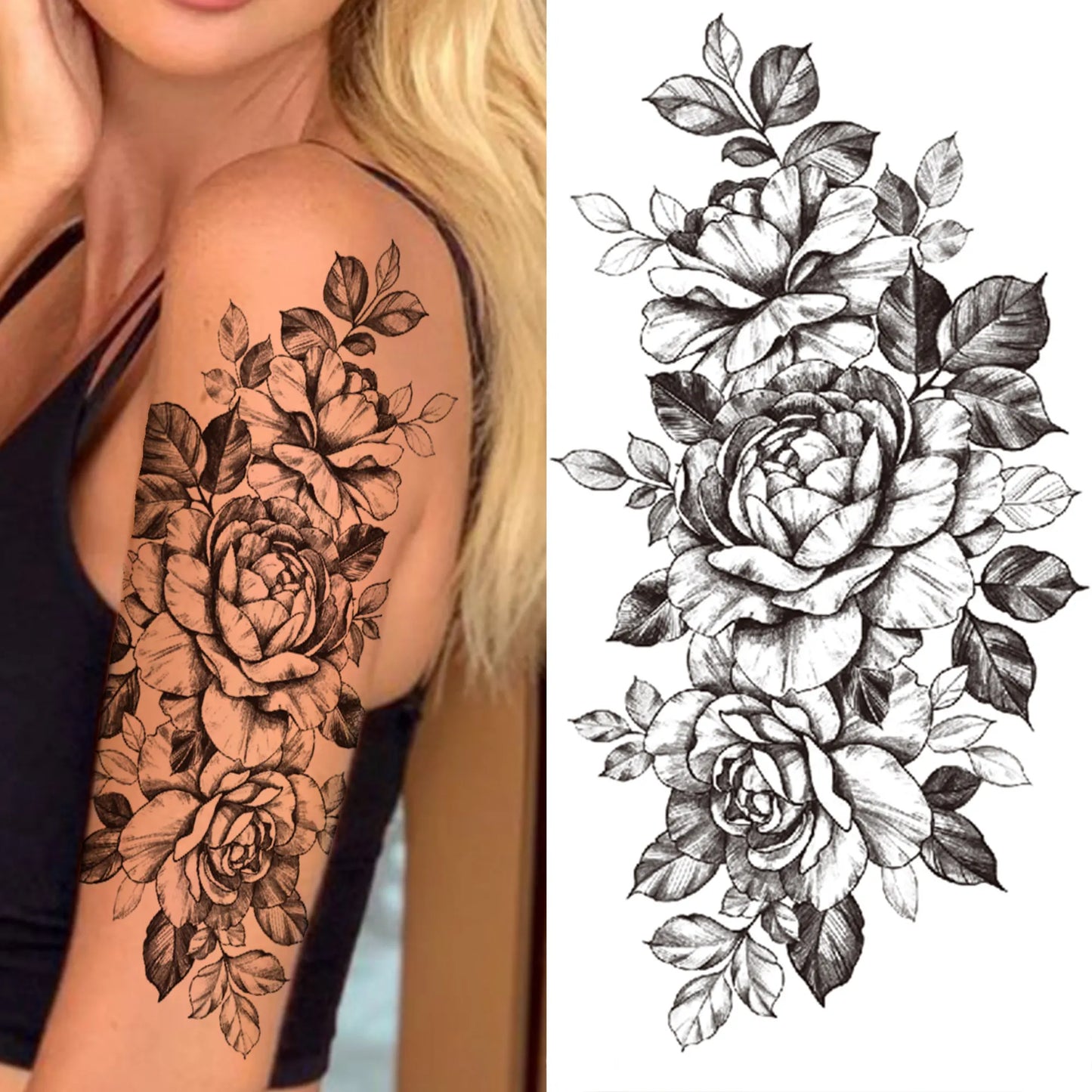Full Arm Temporary Tattoo Sleeve - Realistic Warrior Lion Tiger Flower & Maori Design Fake Tattoos