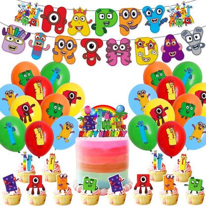 Number Birthday Building Blocks Party Decorations Set – Tablecloth, Banner, Balloons & Cake Topper for Kids & Baby Shower Supplies