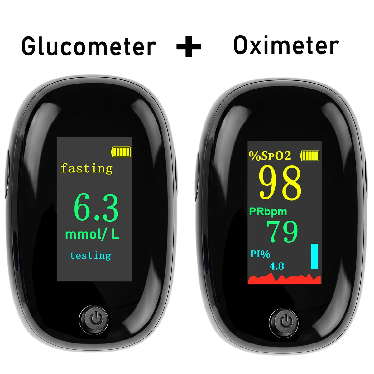 Non-Contact Infrared Thermometer or 2-in-1 Glucometer and Oximeter - Digital Body Temperature, Blood Glucose and Blood Oxygen Monitoring Devices