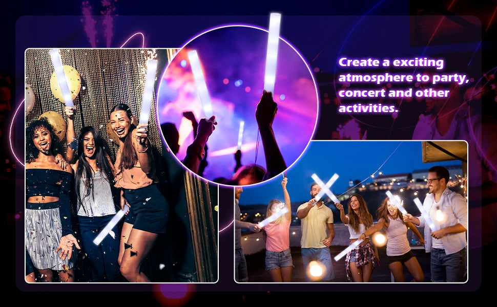 400-30PCS LED Foam Glow Sticks – 3 Modes Party Supplies for Weddings, Birthdays, Concerts, Halloween & Christmas