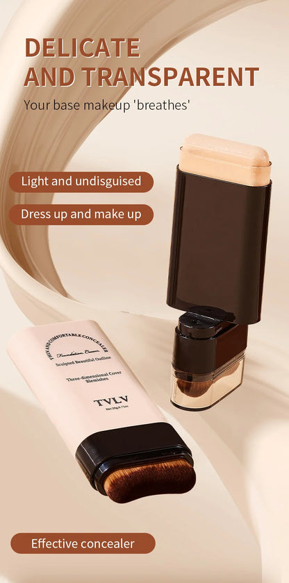 TVLV Eraser Foundation Stick with Brush – 20g Brightening Liquid Foundation & Long-Lasting Concealer