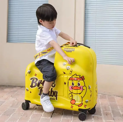 Cartoon Kids Ride-On Suitcase with Wheels – 20/24 Inch Rolling Trolley Luggage for Children, Travel Bag & Gift