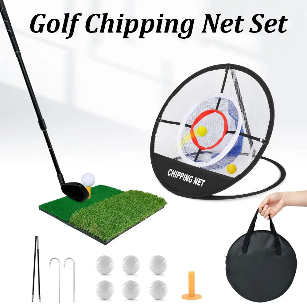 Pop-Up Golf Practice Chipping Net with Hitting Mat – Portable Folding Training Target Net for Swing Accuracy and Golf Practice Drills