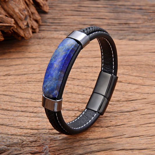 Natural Hematite & Pink Tiger Eye Stone Bracelet – Handmade Braided Leather Men’s Jewelry Bangle 2022