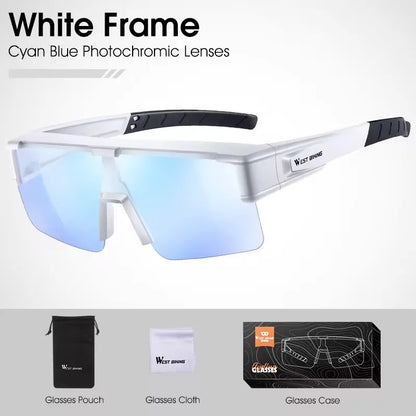 WEST BIKING Large Frame Cycling Glasses — Polarized Photochromic Sunglasses Fit Over Myopic Goggles