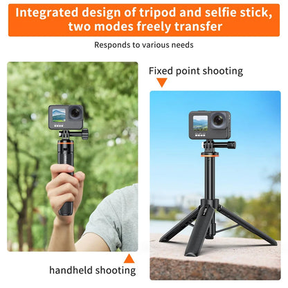 Aluminum Extendable Selfie Stick Tripod – Mini Portable Vlog Tripod for GoPro Hero 12-6, Osmo Action, Insta360 One R & X3