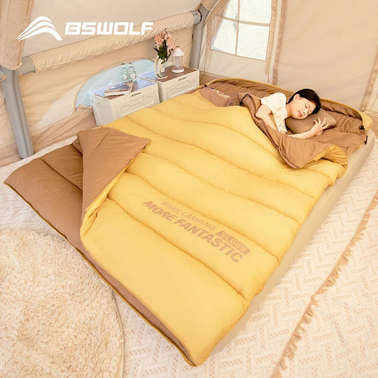 BSWOLF 2-Person Four Seasons Camping Sleeping Bag – Portable Winter Outdoor Travel & Hiking Bag