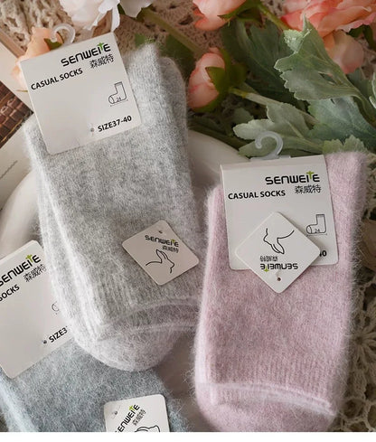 Women’s Wool Winter Socks — Thick Warm Medium Tube Rabbit Hair & Cashmere Socks for Autumn/Winter
