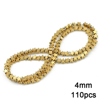 3A+ Retention Color Hematite Beads – Star & Heart Shapes, Gold-Plated Natural Stones for DIY Jewelry & Bracelets