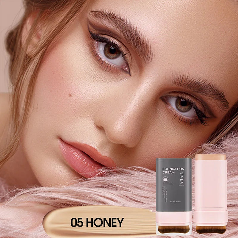 TVLV Concealing Foundation Stick — 5 Shades with Built-In Brush, Lightweight Cream Finish, Waterproof Makeup