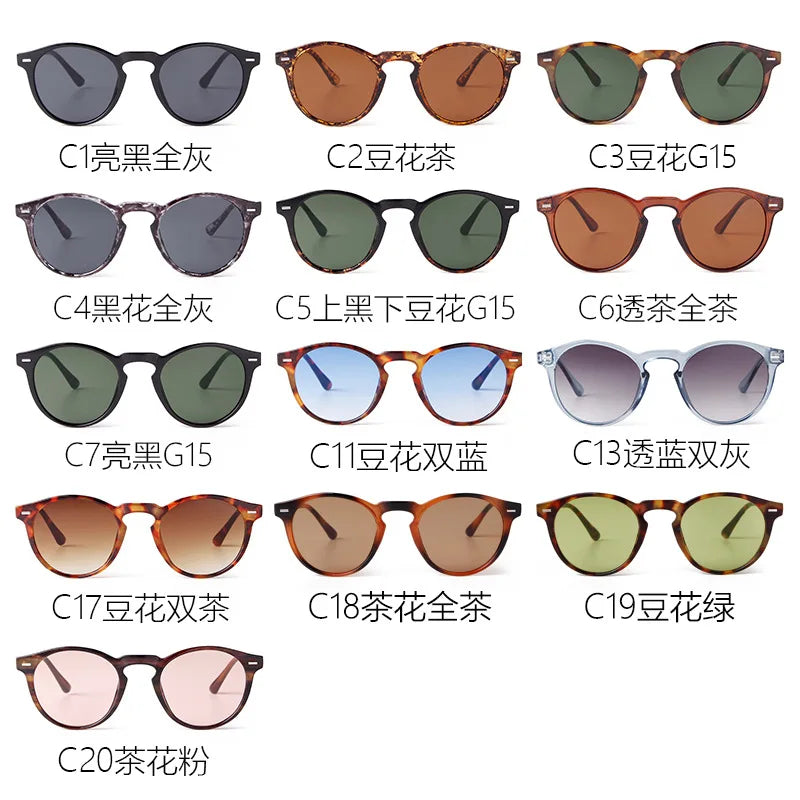 Vintage Round Sunglasses – 2024 Fashion Design for Men & Women, Retro Rivet Yellow & Blue Lens, Square Sun Glasses