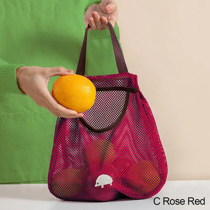 Reusable Hanging Mesh Storage Bag – Kitchen Fruit & Vegetable Organizer Net Bag for Onions, Garlic, Potatoes & Ginger