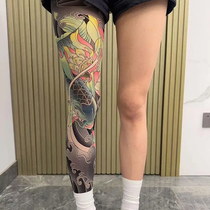 Full Leg Tattoo Socks - Sun-Proof Stretch Cycling & Fishing Stockings for Men and Women
