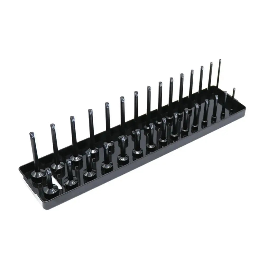 3PCS Socket Organizer Trays – Black/Red Holder for 1/2", 3/8", 1/4" Sockets, Garage & Home Tool Storage Rack