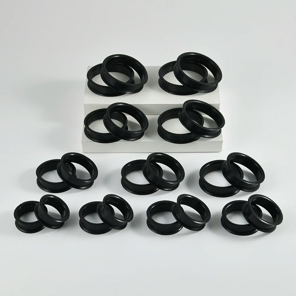 Pair of Supersize Black Silicone Double Flared Ear Tunnel Plugs — Flesh Gauge Expander Stretchers for Piercing
