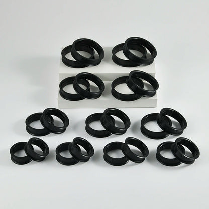 Pair of Supersize Black Silicone Double Flared Ear Tunnel Plugs — Flesh Gauge Expander Stretchers for Piercing