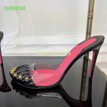 Gold Five-Toe High-Heel Sandals for Women - Slim Ankle Strap Dress Slippers