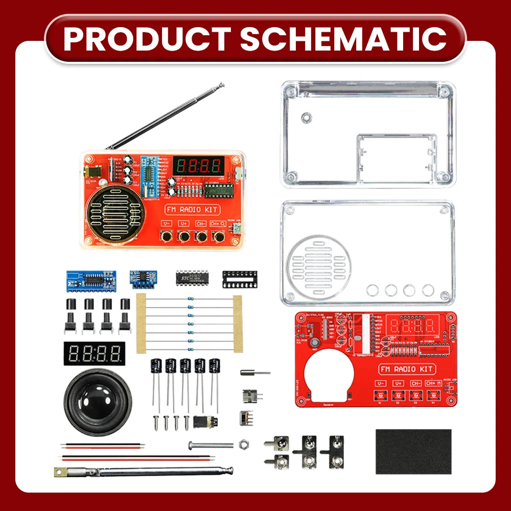 DIY FM Radio Soldering Kit - RDA5807 IC, 50–108MHz Adjustable Frequency, LED Digital Display, 3W Speaker, and Dual Power Supply
