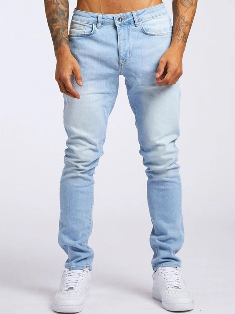Men’s Elastic Skinny Jeans — Slim Fit Stretch Denim Pencil Pants Streetwear Casual Jogging Trousers Black