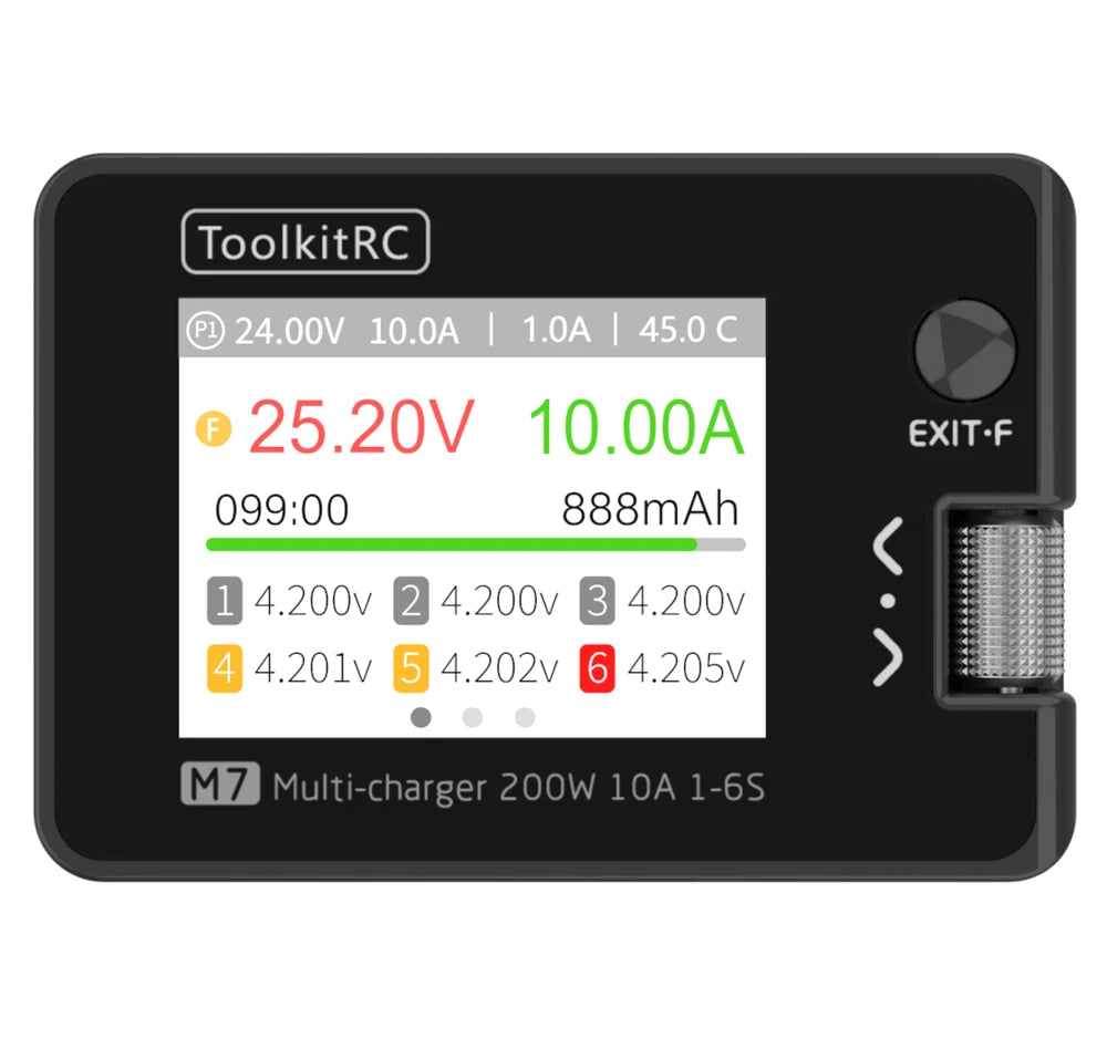 ToolkitRC M7 Smart Battery Charger - 1S–6S Lithium Battery Discharger & ESC Tester
