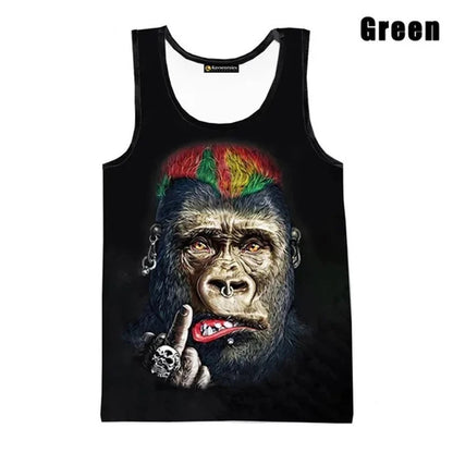 3D Gorilla Print Tank Top - Oversized Sleeveless Summer Streetwear for Men