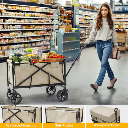 Wisfor Heavy Duty Foldable Wagon Cart — 440 Lbs Capacity, Adjustable Handle for Camping, Shopping & Beach