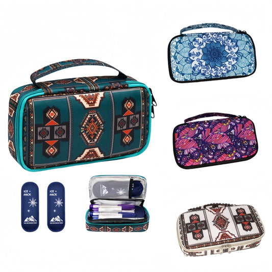 Large Portable Insulin Cooler Bag – Lightweight Boho Flower Print Travel & Outdoor Camping Medical Cooler