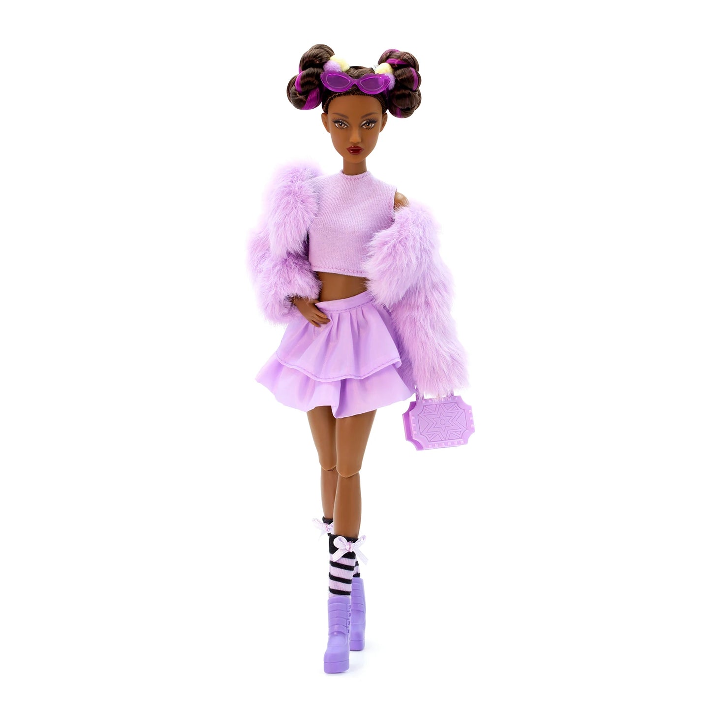 DEFA Lucy Love Fashion Doll – Purple Plush Jacket, Double-Layer Ruffled Skirt & Heeled Boots