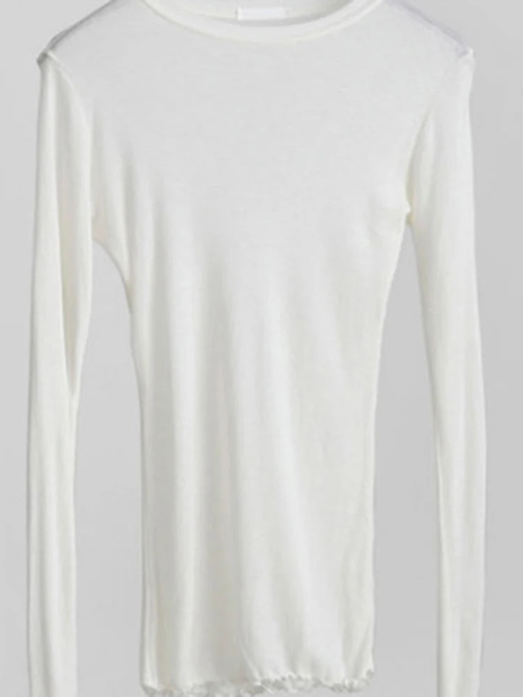 Women’s Long Sleeve Sheer Basic T-Shirt – Elastic Slim Fit Casual Thin Sexy Top Solid Color Everyday Wear