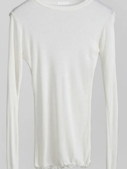 Women’s Long Sleeve Sheer Basic T-Shirt – Elastic Slim Fit Casual Thin Sexy Top Solid Color Everyday Wear