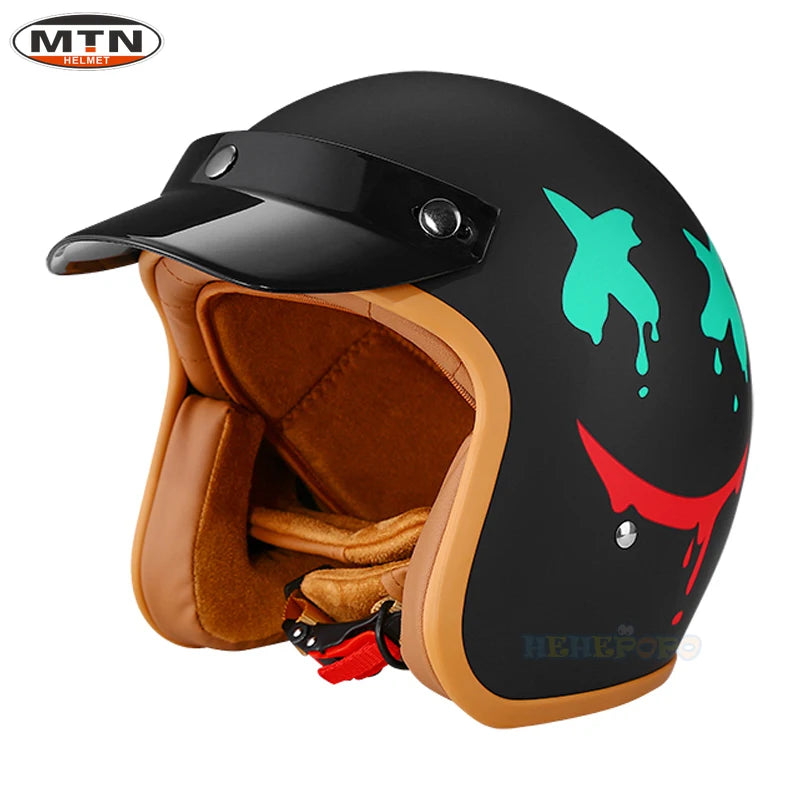 Vintage 3/4 Motorcycle Helmet — DOT Certified Synthetic Leather Jet Helmet, Model 508