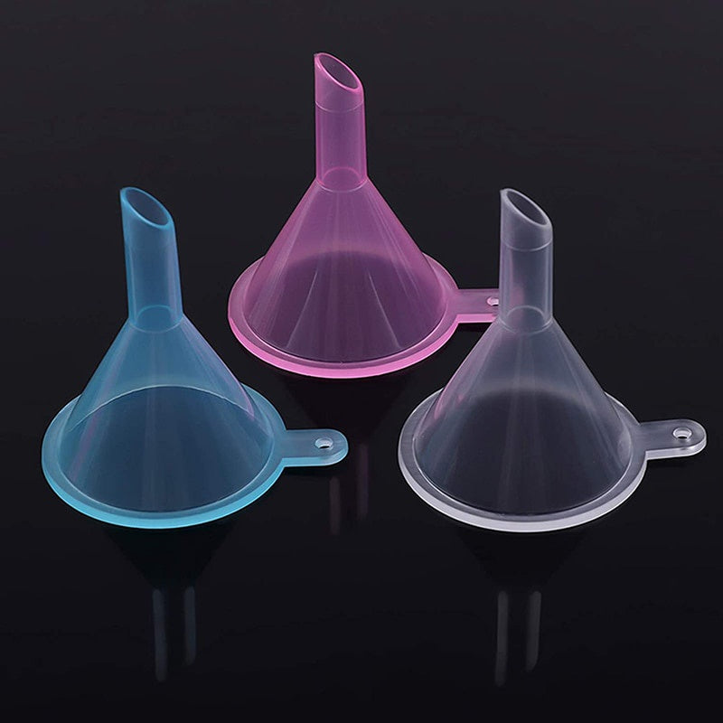 10-Piece Mini Plastic Funnels — Small Funnels for Essential Oil Bottles, Empty Lip Gloss Tubes, Perfume Bottles
