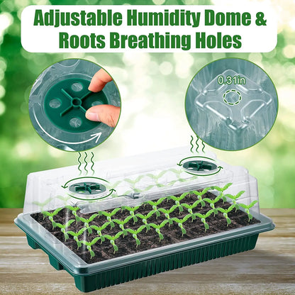 Seed Starter Trays with High Dome Germination Kit - 2 Packs, 80 Cells, 4 LED Grow Lights, Smart Timer & 3 Modes for Home Garden