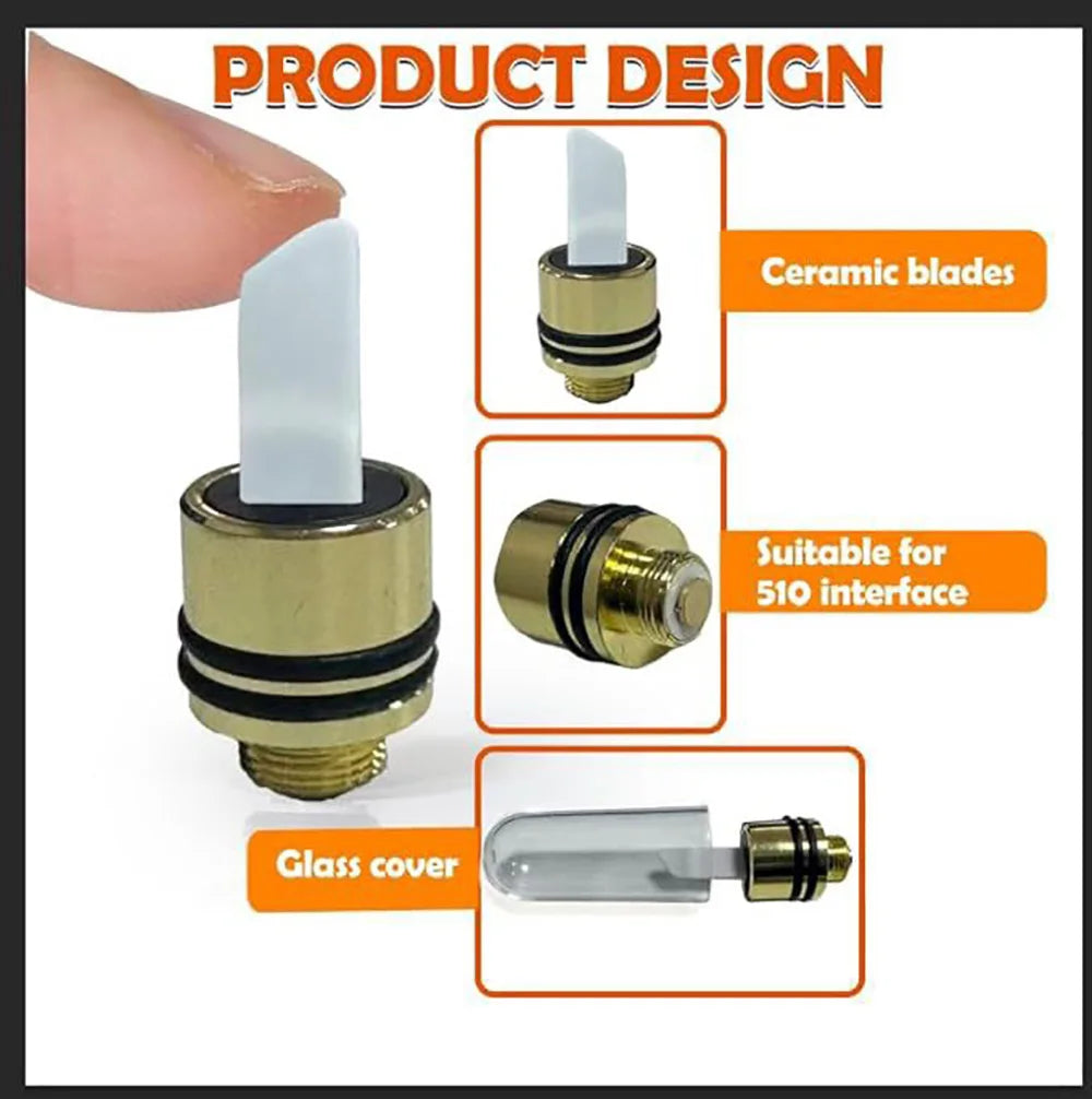 510 Ceramic Hot Knife Heat Tip Coil with Cover Cap – Wax Cutting Heating Element Accessory Tool 11.2mm Black Silver Rainbow Finish
