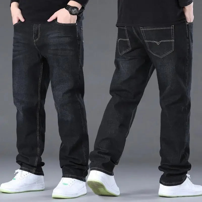 Big Size Men’s Jeans – High Stretch Wide-Leg Denim Pants for 45–150kg, Comfortable Fit Jeans Hombre