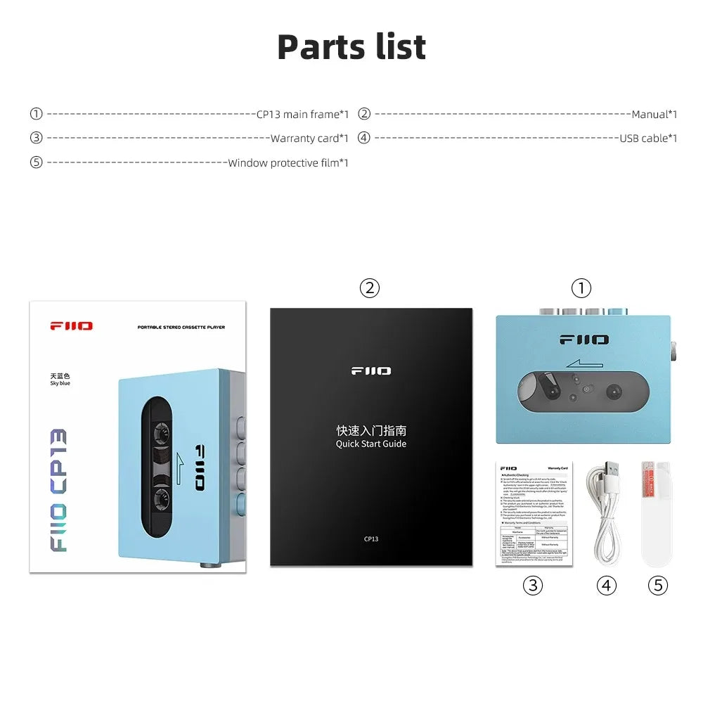 FiiO CP13 Portable Stereo Cassette Music Player – 13 Hours Battery Life, 1800mAh, Dual-Mode 4.2V Power Supply, MP3 Player