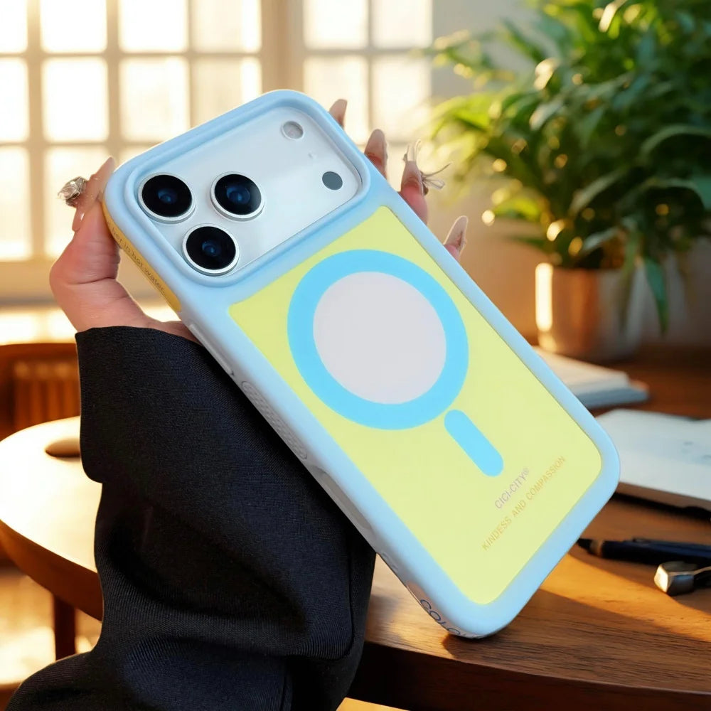 Color Clash Magnetic iPhone Case – Shockproof Bumper Cover for iPhone 13 to 17 Pro Max, Trendy Dopamine Style